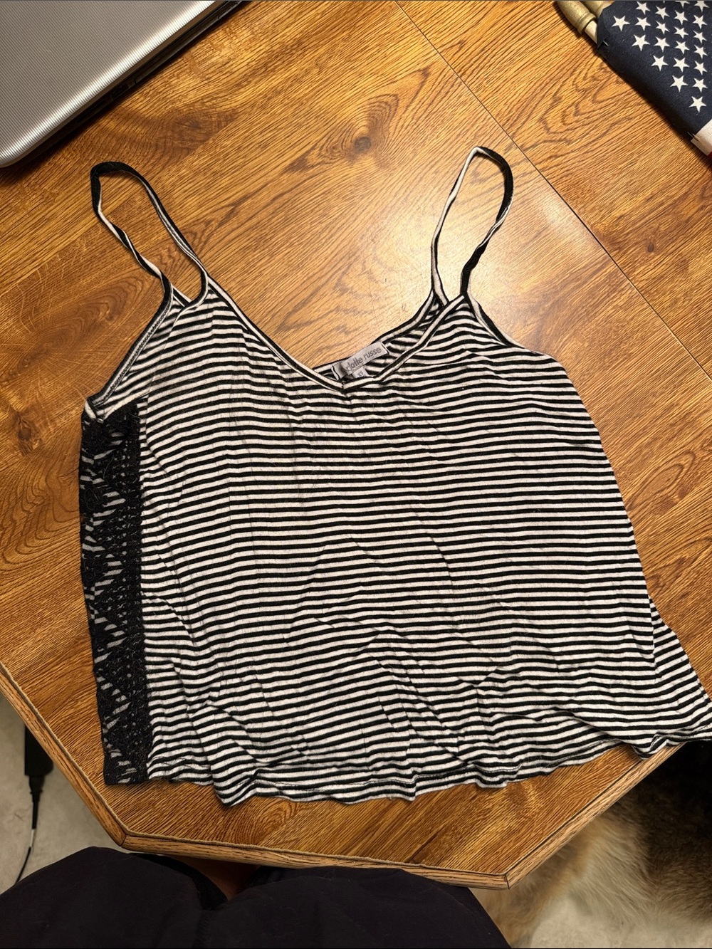 Striped Black & White Lace-Trim Tank Top